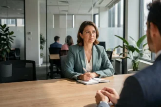 Femme professionnelle reléguée en arrière-plan lors d'une réunion d'entreprise, illustrant la notion d'accessoire dans le monde du travail